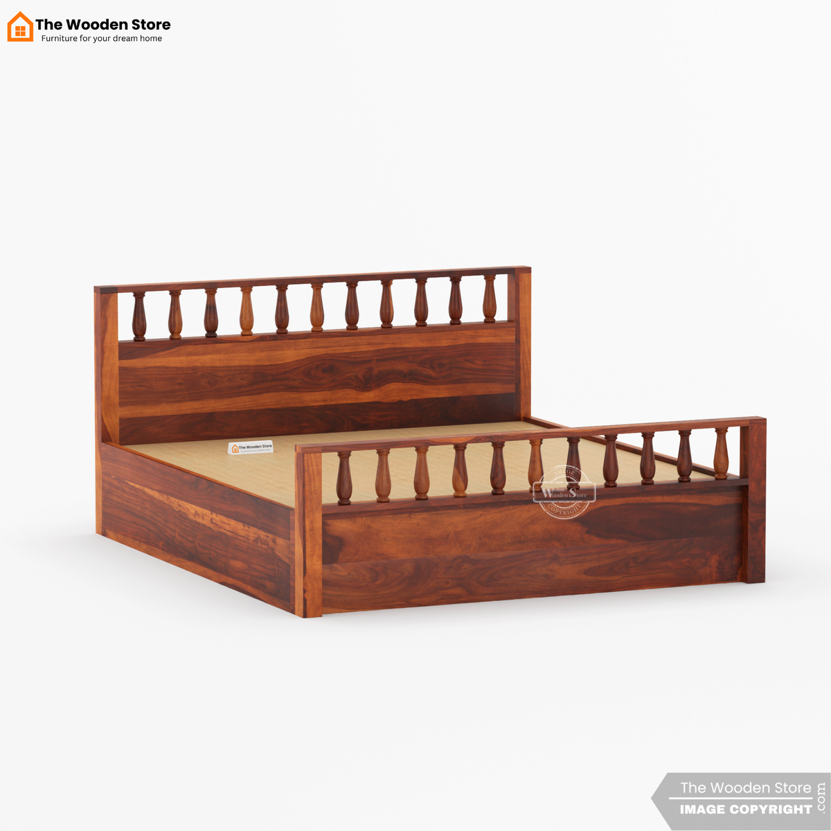 Albus Hydraulic Bed With Storage (King Size, Honey Finish)