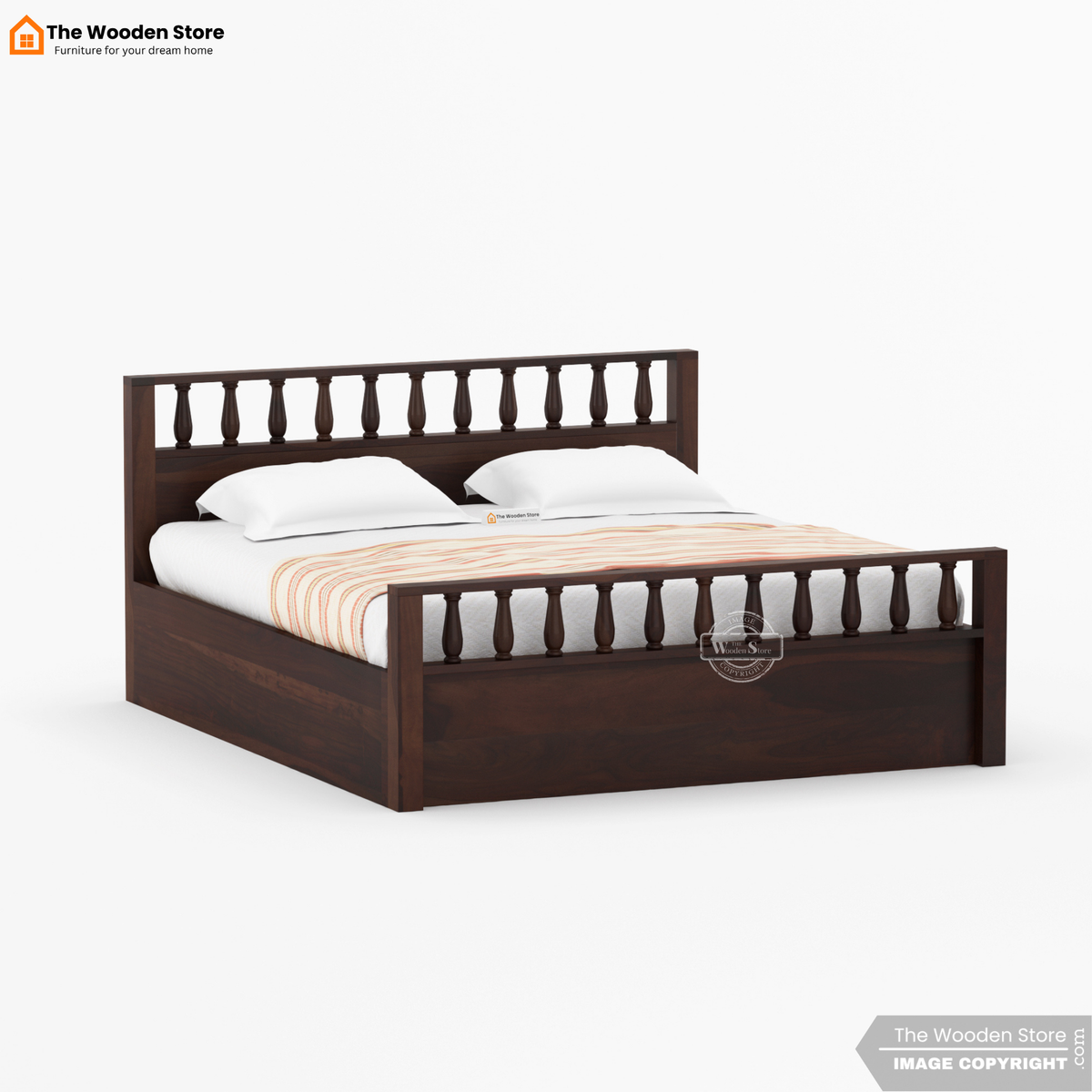 Albus Hydraulic Bed With Storage (King Size, Walnut Finish)