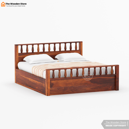 Albus Hydraulic Bed With Storage (King Size, Honey Finish)