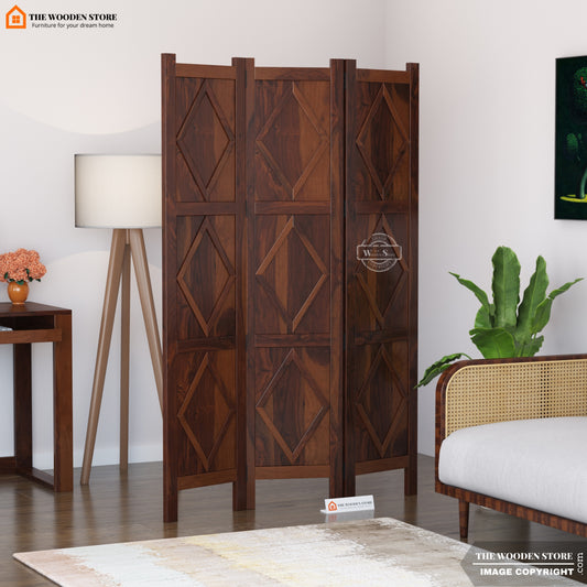 Carvion 3 Panel Room Partition (Walnut Finish)