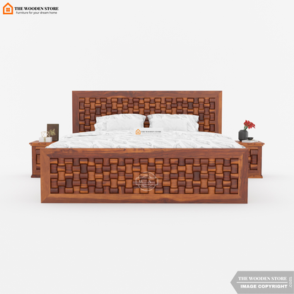 Woodwave Hydraulic Bed With Storage (King Size, Honey Finish)