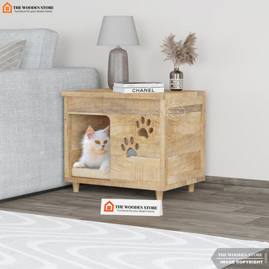 Tenley Wooden Cat House (Natural Finish)