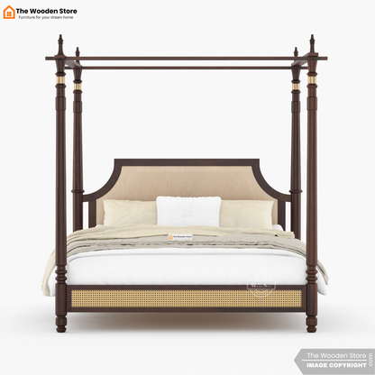 Canora Sheesham Wood and Cane Upholstered Poster Bed Without Storage  (King Size, Walnut Finish)