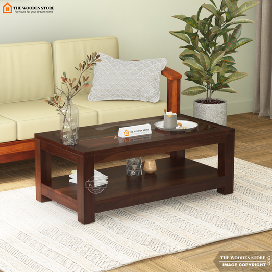 Cove Glass Top Coffee Table (Walnut Finish)