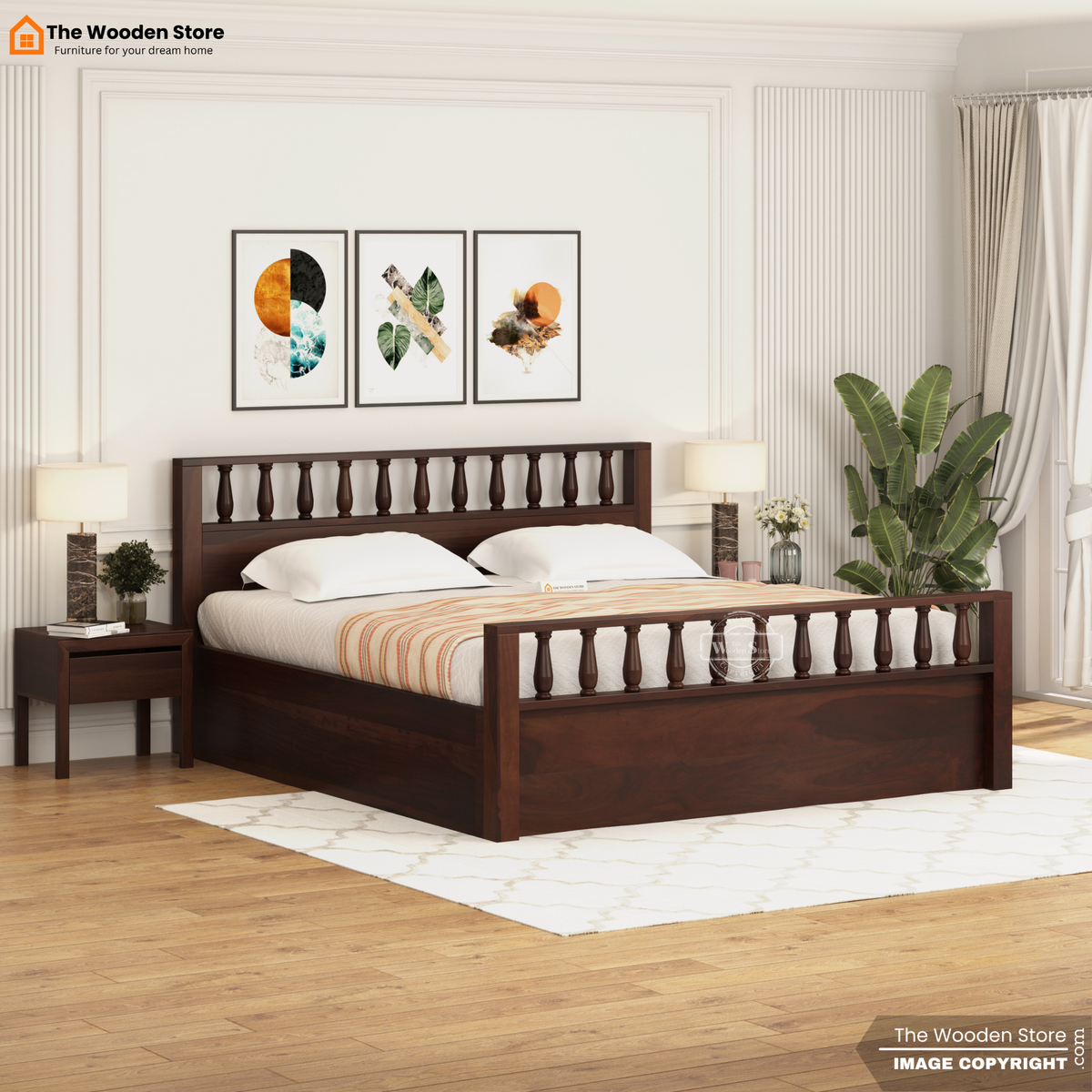Albus Hydraulic Bed With Storage (King Size, Walnut Finish)