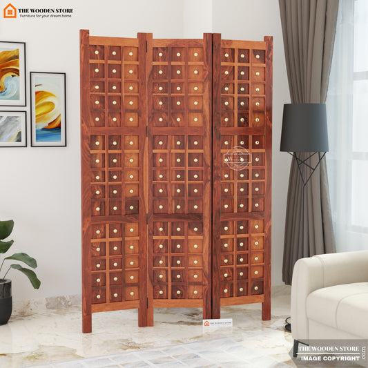 Clara 3 Panel Room Partition (Honey Finish)