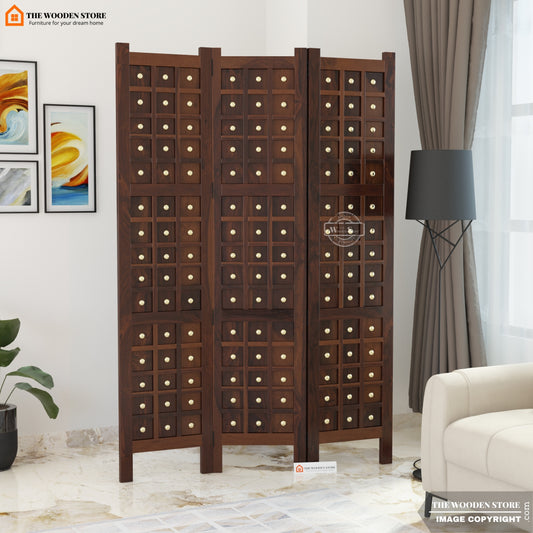 Clara 3 Panel Room Partition (Walnut Finish)
