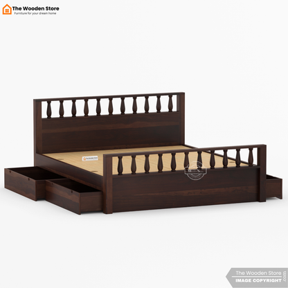 Albus Bed with Drawer Storage (King Size, Walnut Finish)
