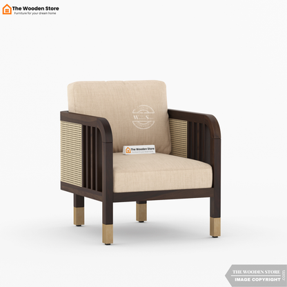 Petroski 3+1+1 Wooden Sofa Set With Cane (Walnut Finish)