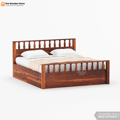 Albus Bed with Drawer Storage (Queen Size, Honey Finish)