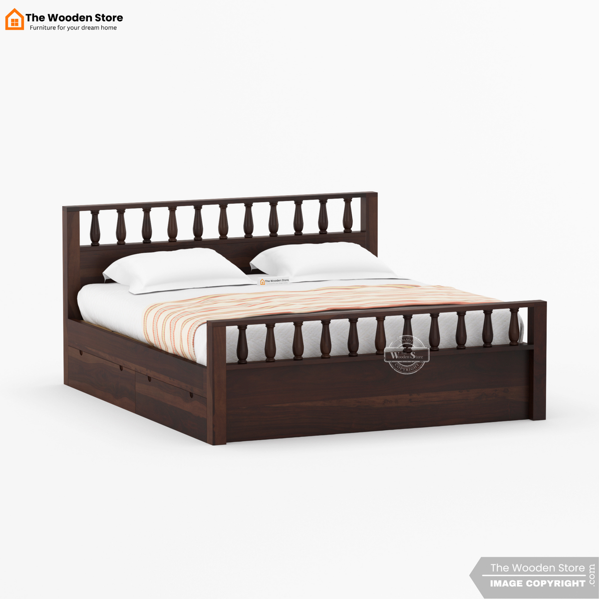 Albus Bed with Drawer Storage (King Size, Walnut Finish)