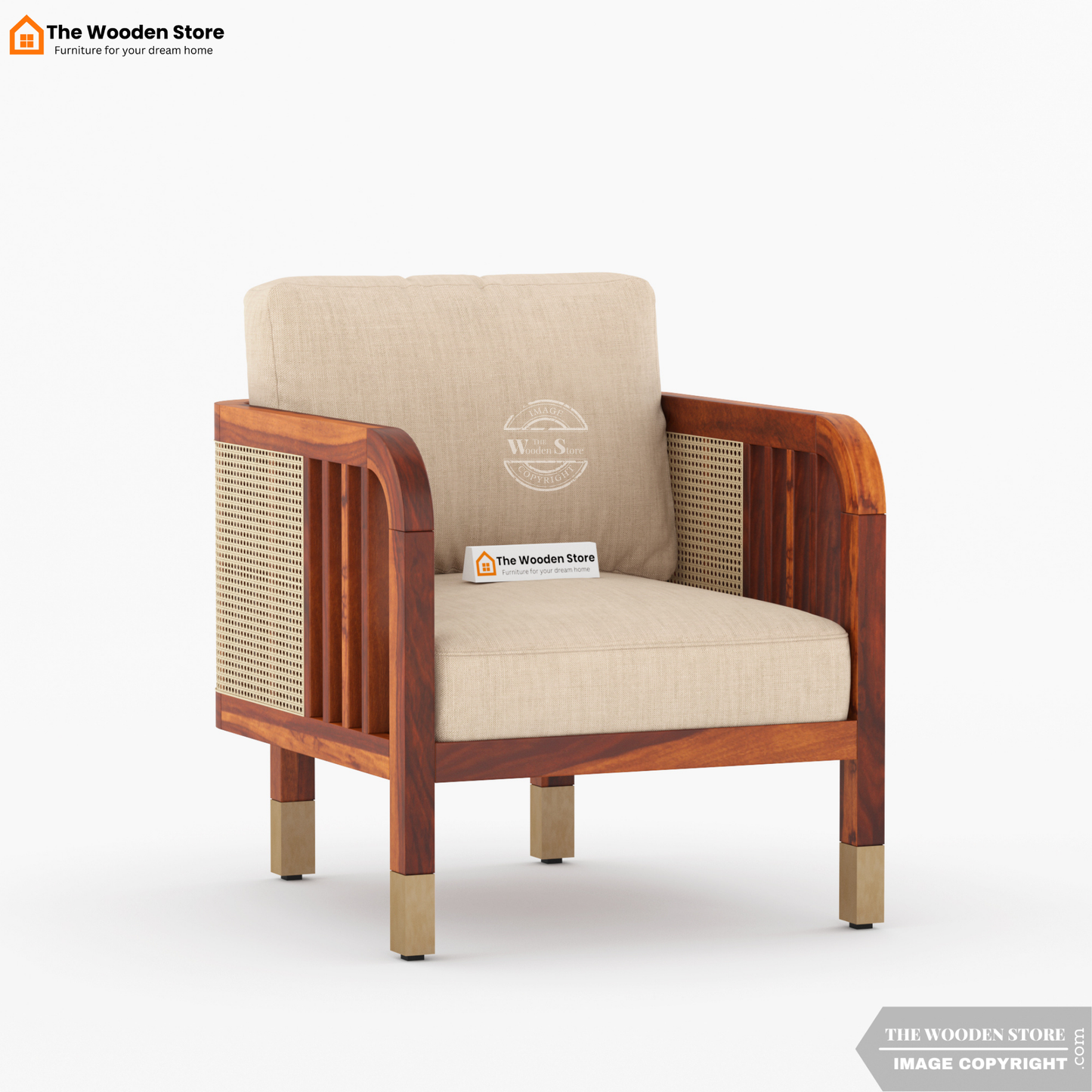 Petroski 3+1+1 Wooden Sofa Set With Cane (Honey Finish)