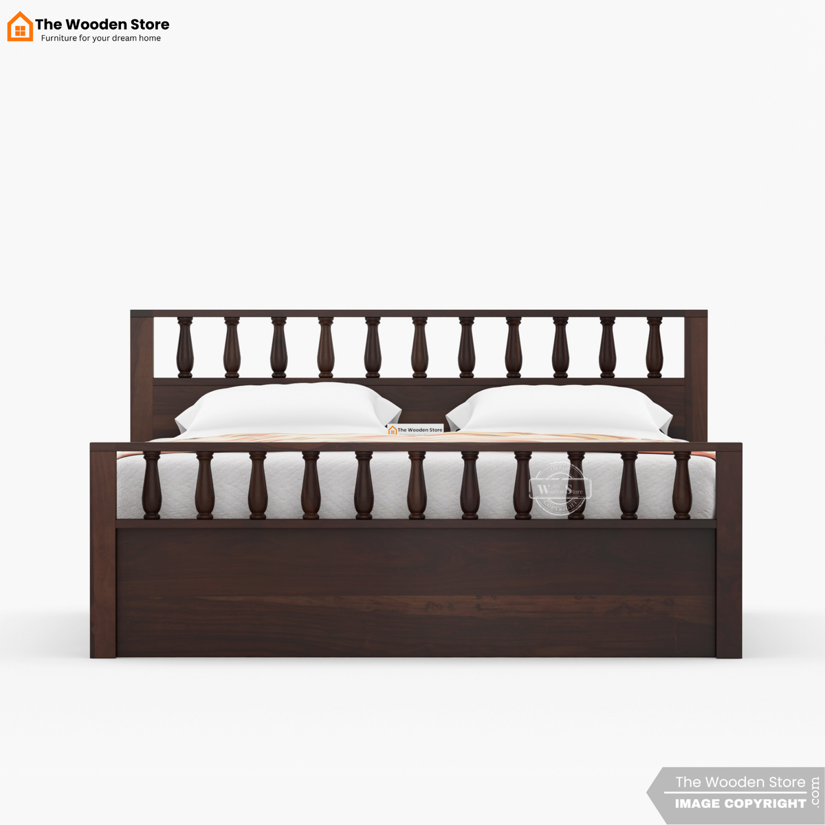 Albus Bed with Drawer Storage (King Size, Walnut Finish)