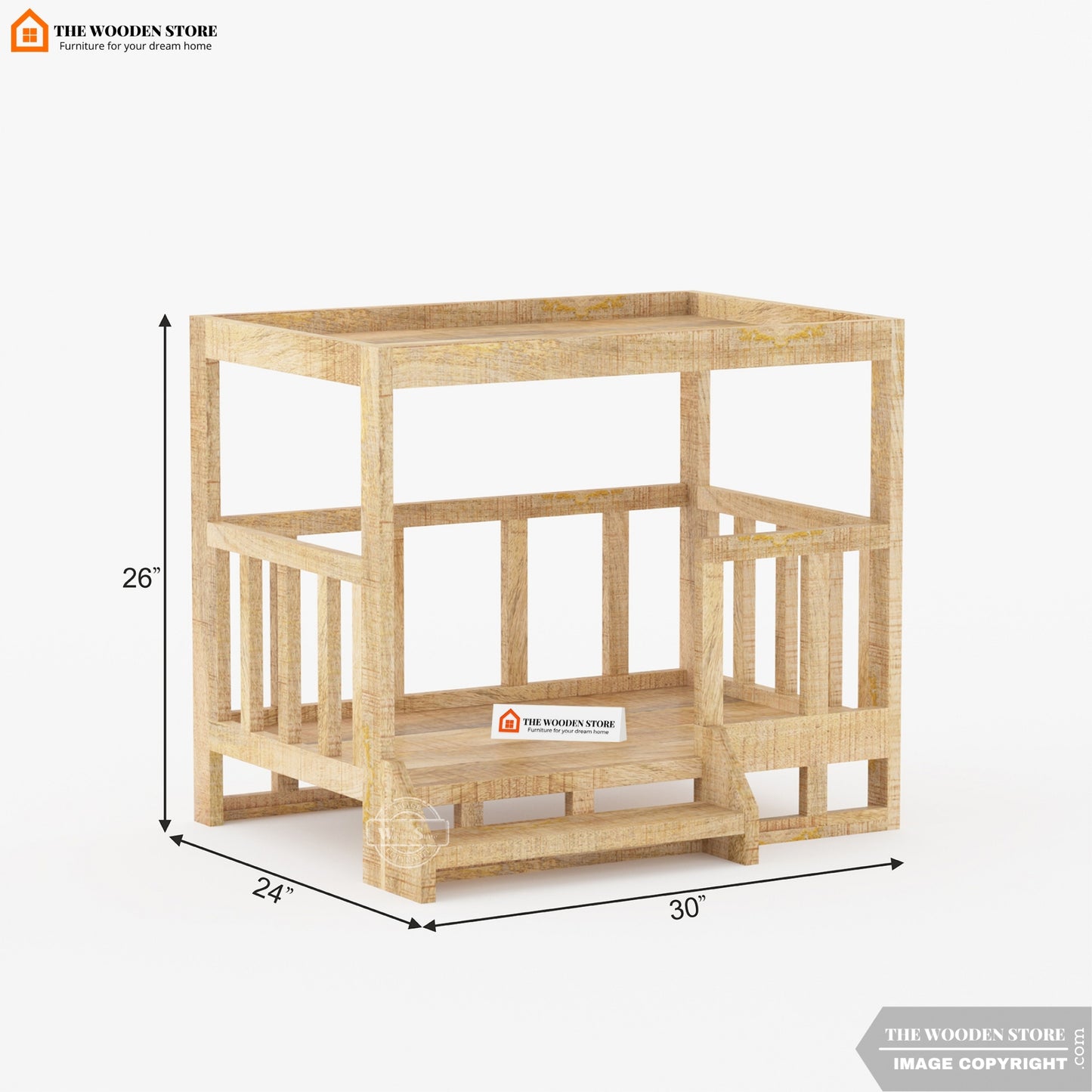Farmhouse Wooden Dog Bed with Roof (Natural Finish)