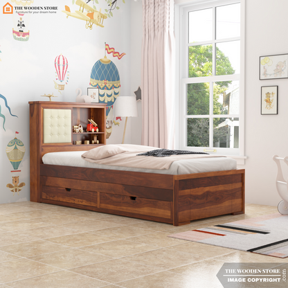 Nano Kids Trundle Bed With Storage (Honey Finish)