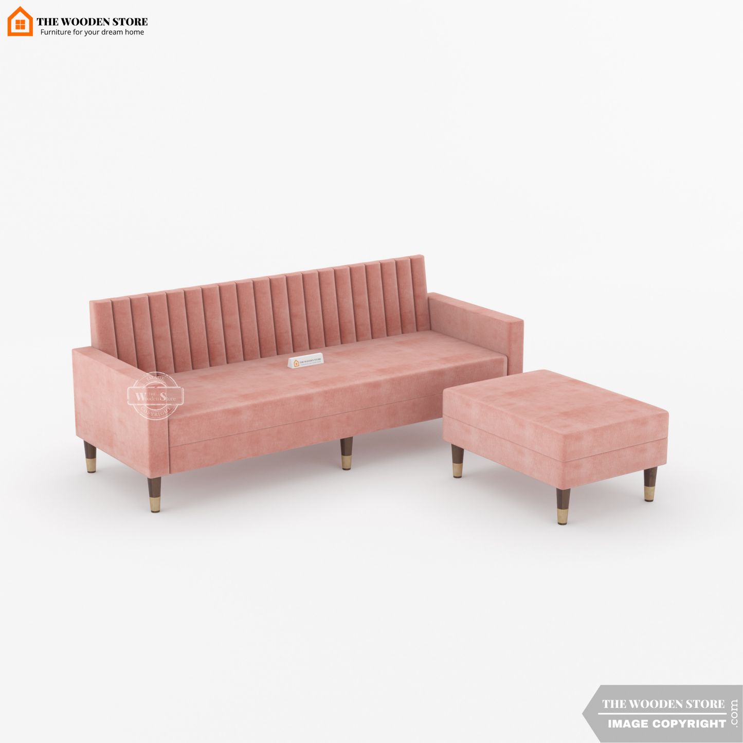Orner L-Shape Corner Fabric Sofa (Blush Pink)