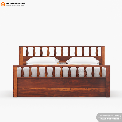 Albus Bed with Drawer Storage (Queen Size, Honey Finish)