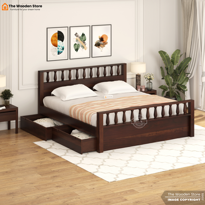 Albus Bed with Drawer Storage (King Size, Walnut Finish)