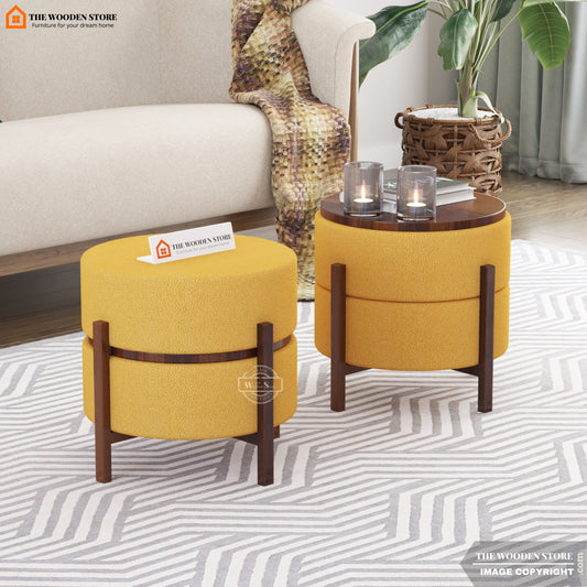 Birdie Reversible Stool Cum End Table (Walnut Finish)