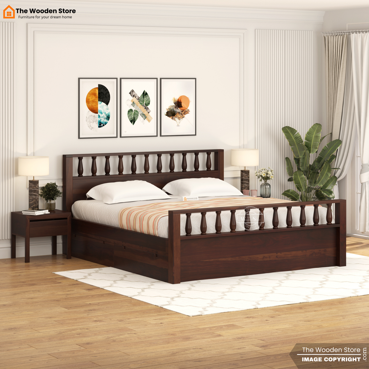 Albus Bed with Drawer Storage (King Size, Walnut Finish)