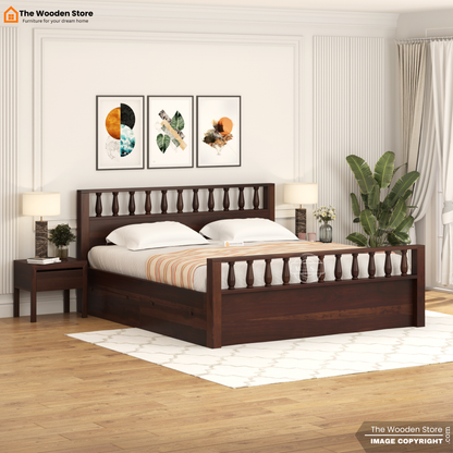 Albus Bed with Drawer Storage (King Size, Walnut Finish)