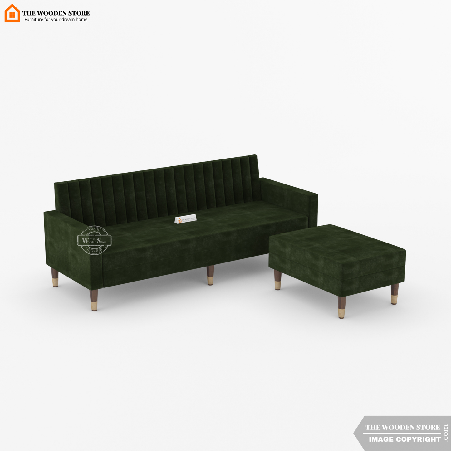 Orner L-Shape Corner Fabric Sofa (Olive Green)