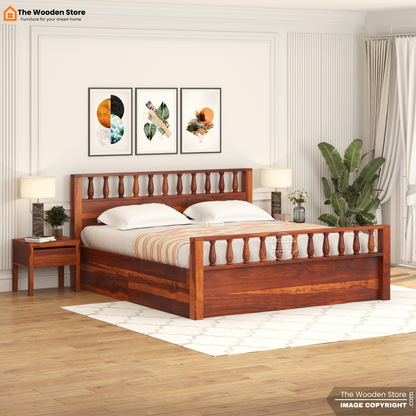 Albus Bed with Drawer Storage (Queen Size, Honey Finish)