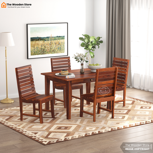 Glen 4 Seater Sheesham Wood Dining Set (Honey Finish)
