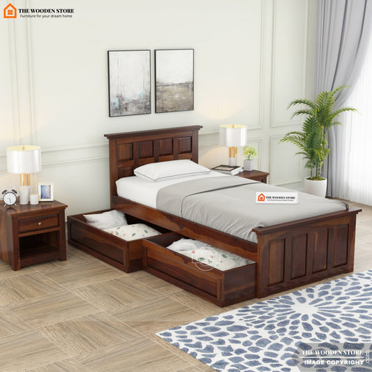 Paloma Single Bed With Storage (Walnut Finish)