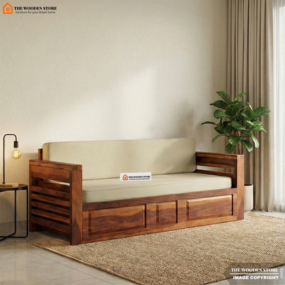 Casper Sofa Cum Bed (Honey Finish)