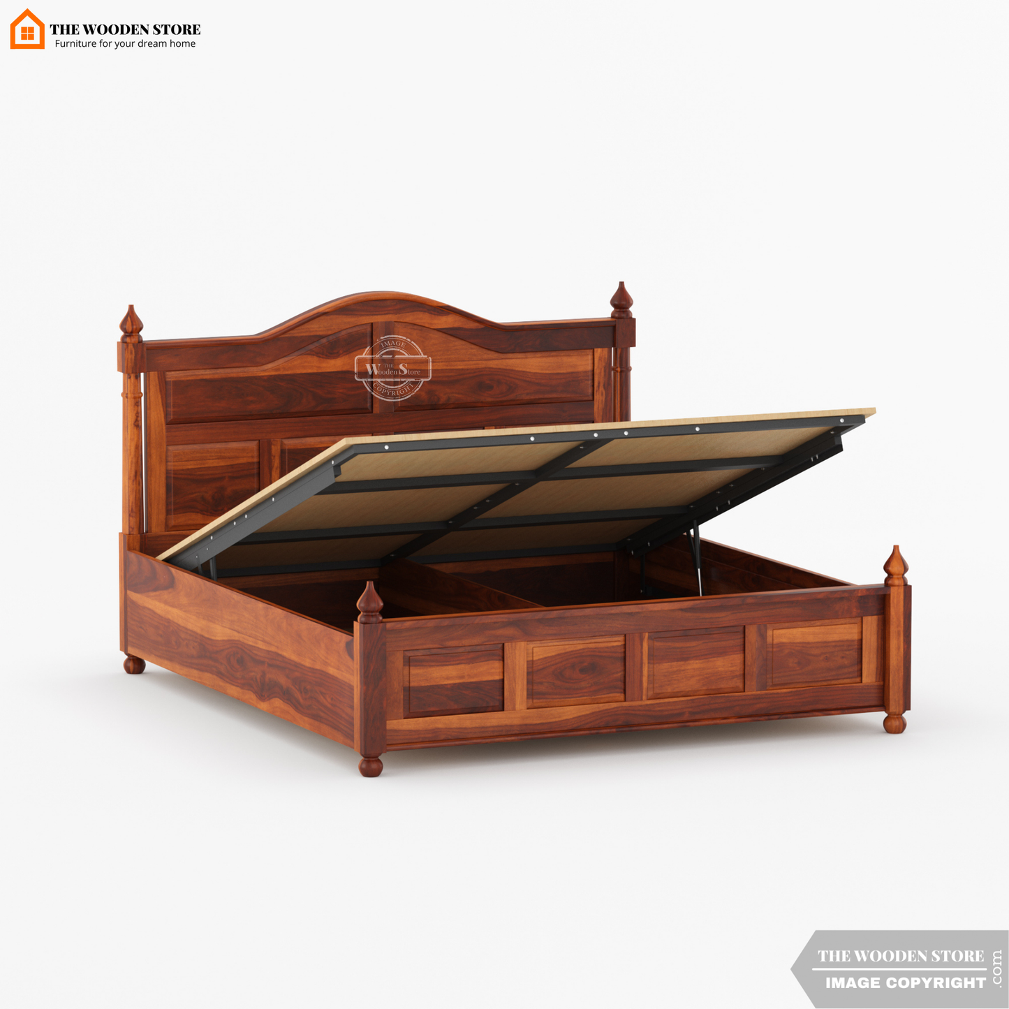 Boonville Hydraulic Bed With Storage (Queen Size, Honey Finish)