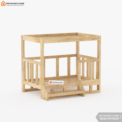 Farmhouse Wooden Dog Bed with Roof (Natural Finish)