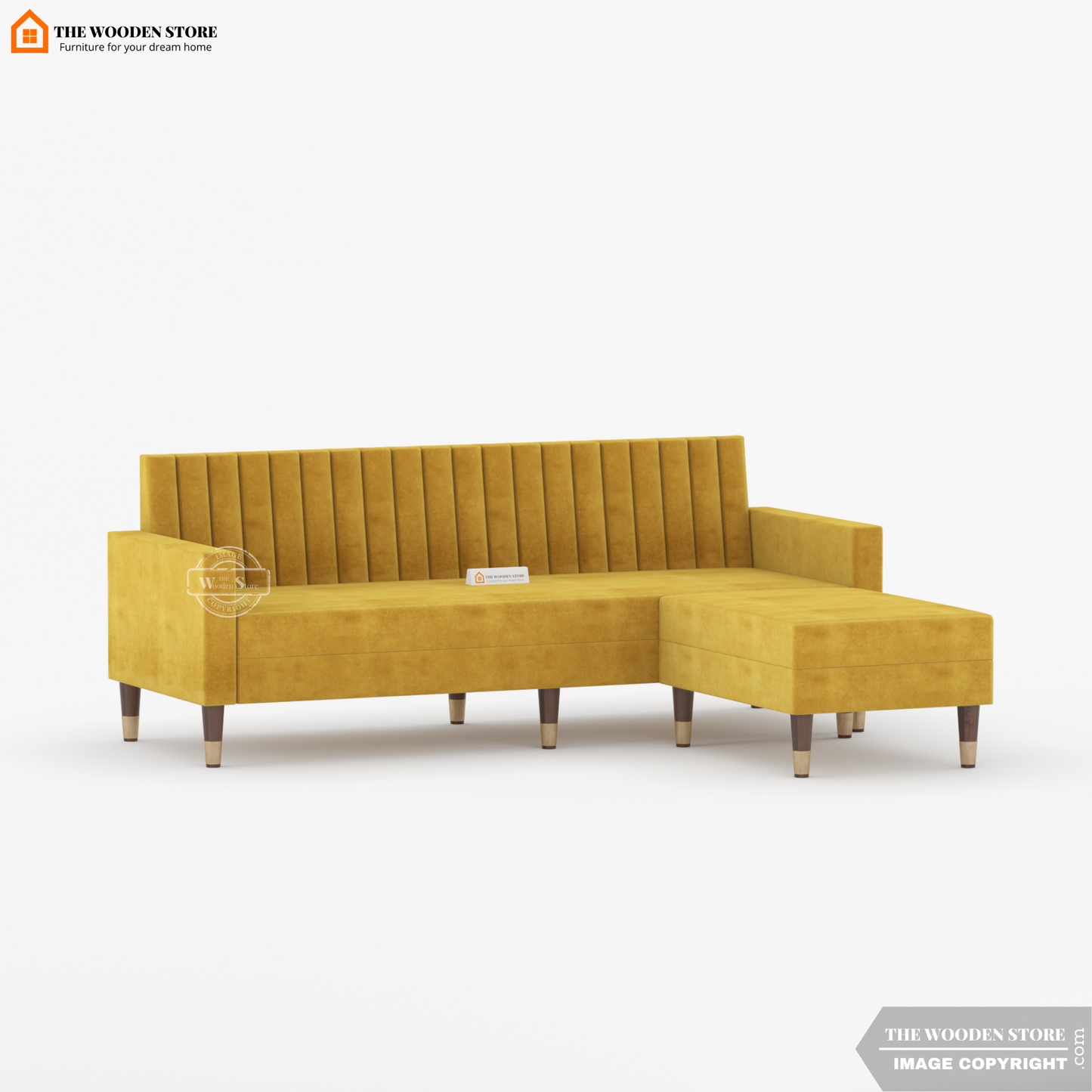 Orner L-Shape Corner Fabric Sofa (Orange Gold)