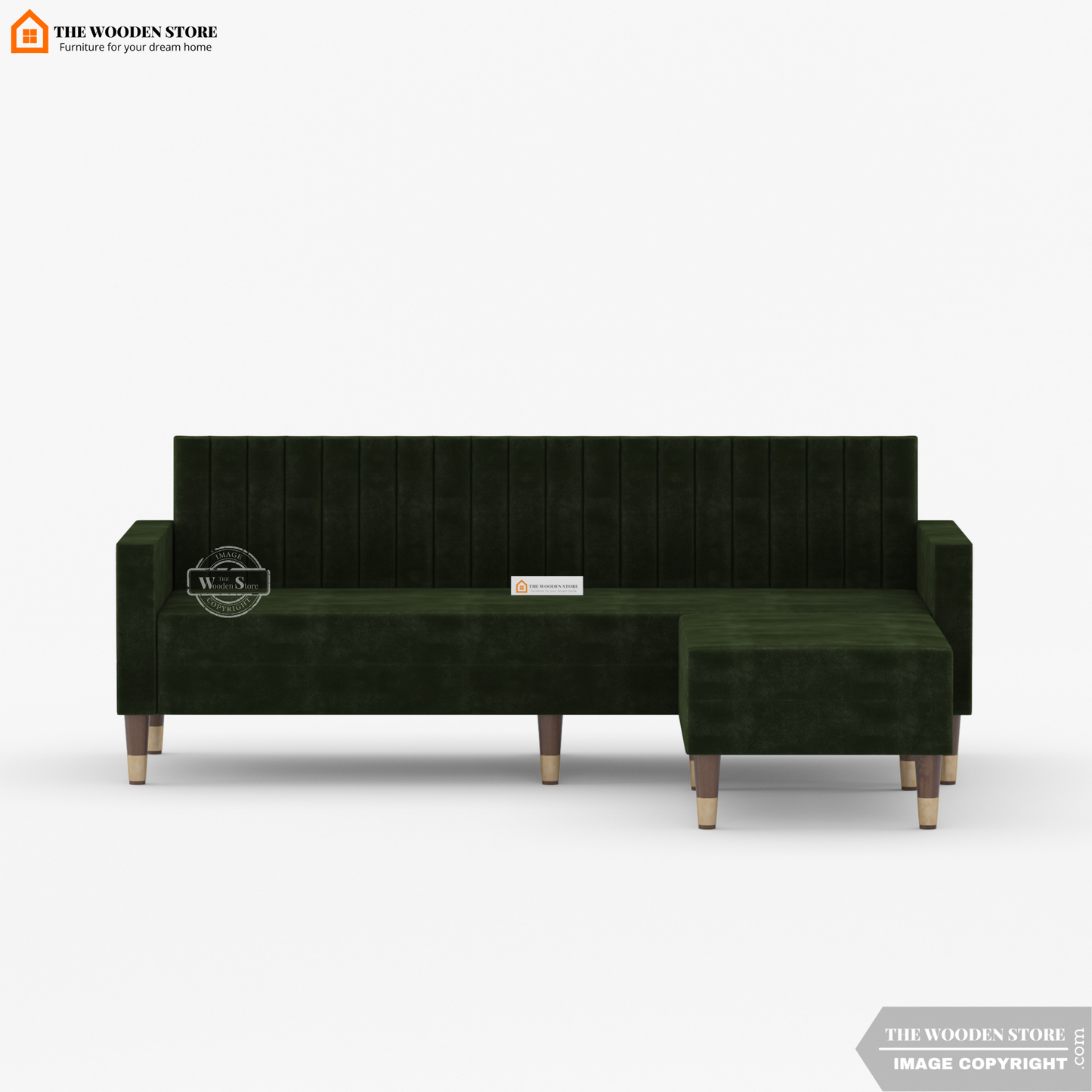 Orner L-Shape Corner Fabric Sofa (Olive Green)