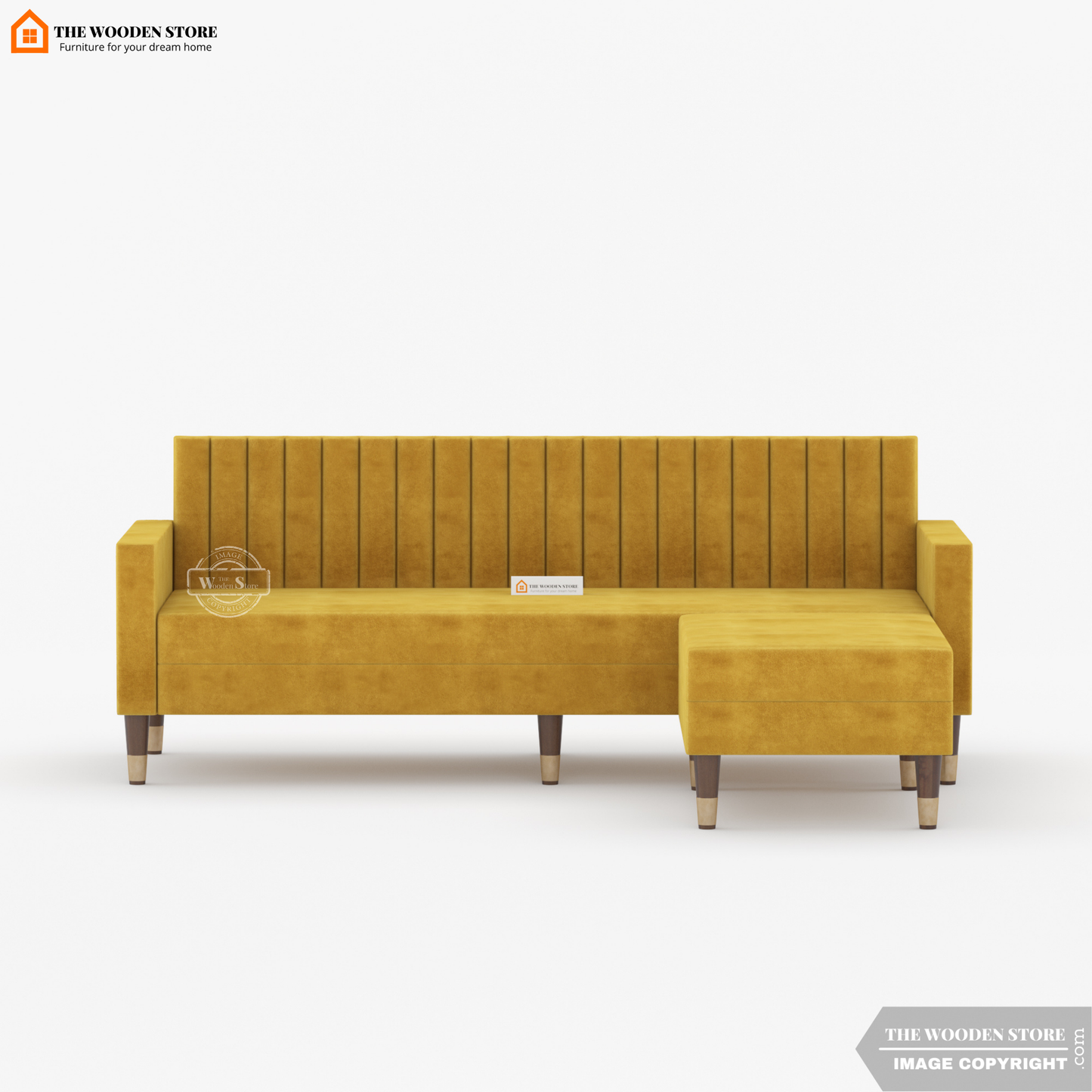 Orner L-Shape Corner Fabric Sofa (Orange Gold)
