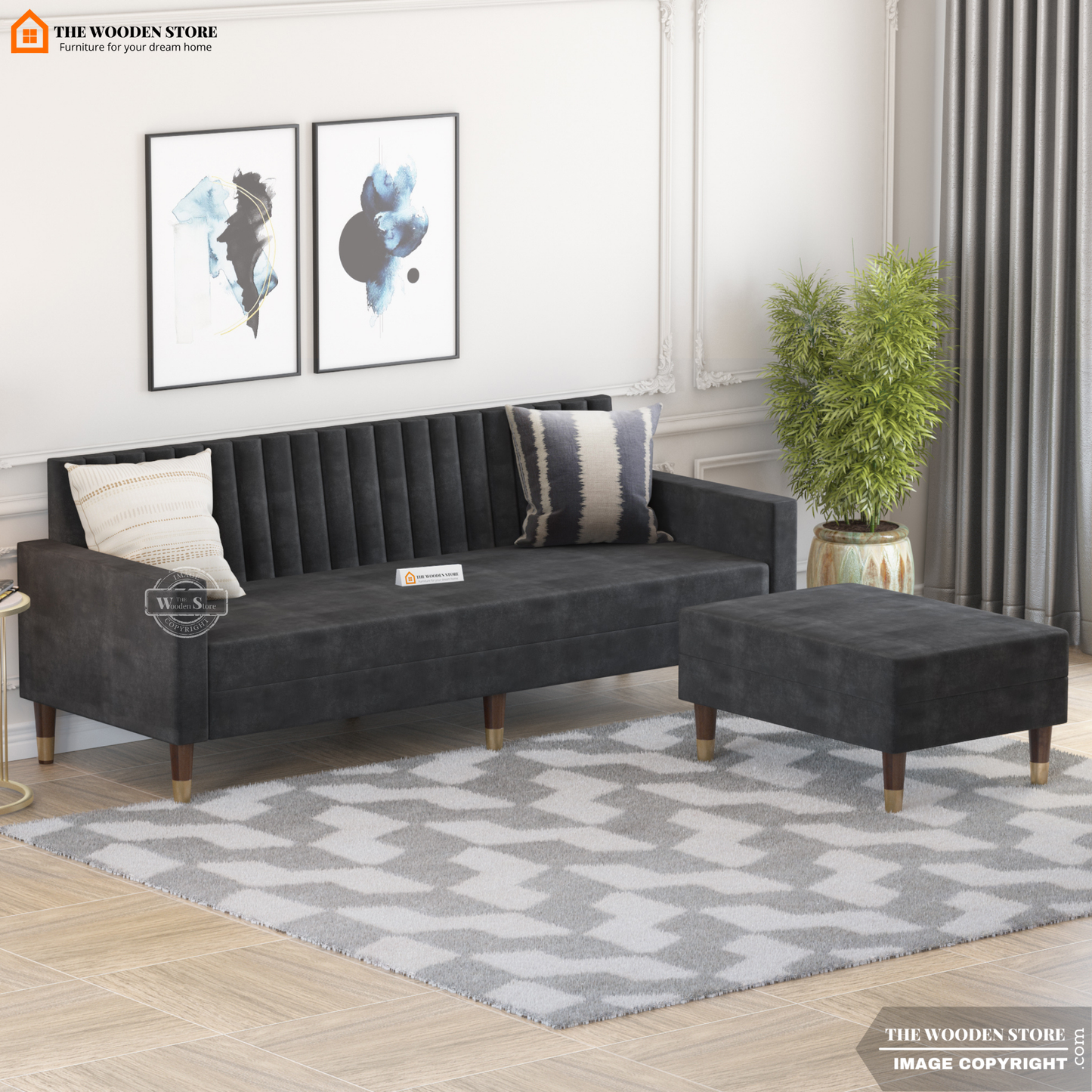 Orner L-Shape Corner Fabric Sofa (Natural Grey)