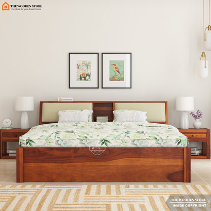 Walker Hydraulic Bed With Storage (King Size, Honey Finish)