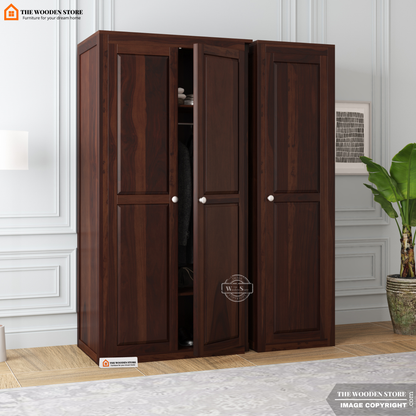 Mateo 3 Door Multi-Utility Wardrobe (Walnut Finish)