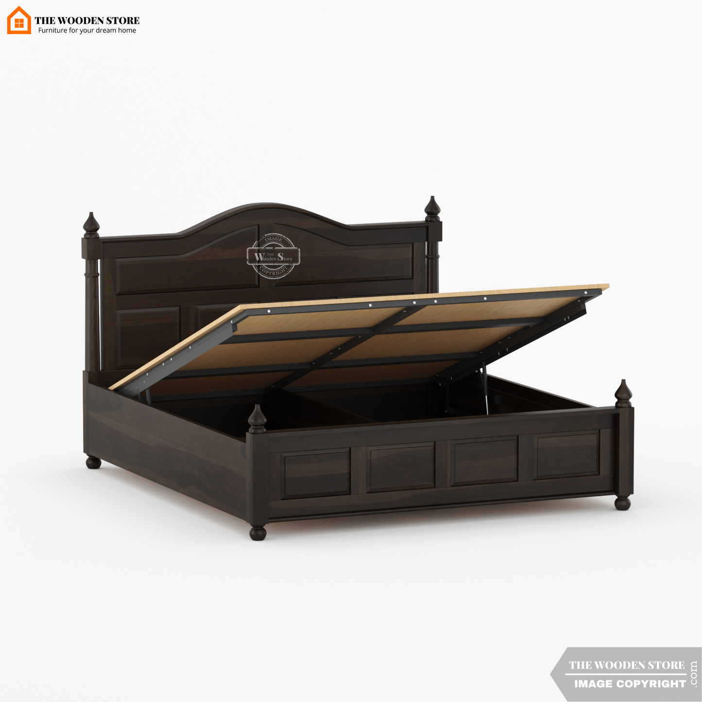 Boonville Hydraulic Bed With Storage (Queen Size, Walnut Finish)