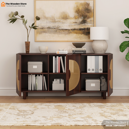 Glowden Cabinets and Sideboard With Cane (Walnut Finish)