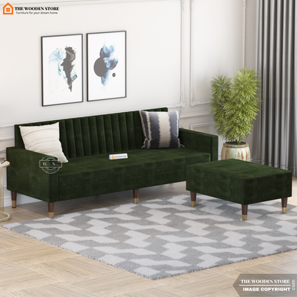 Orner L-Shape Corner Fabric Sofa (Olive Green)