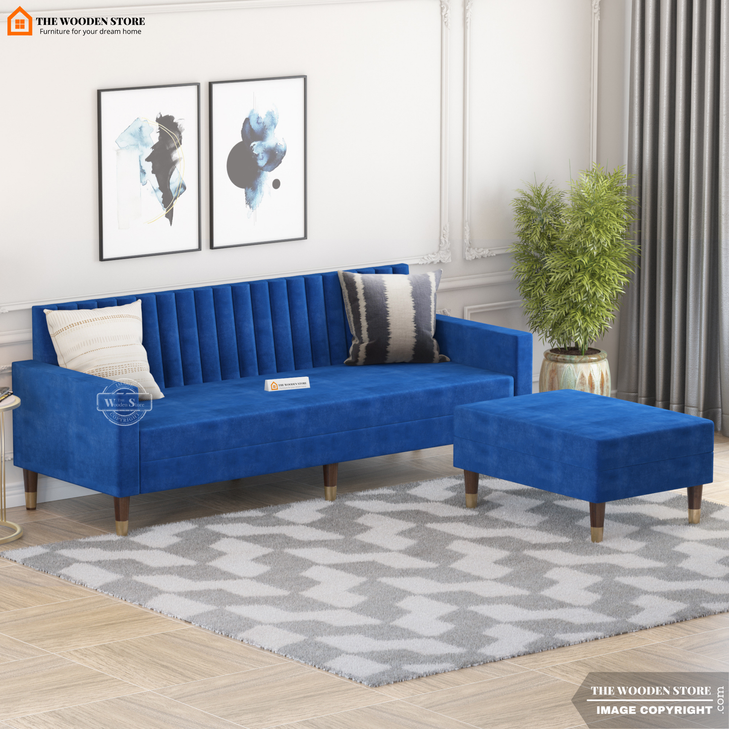 Orner L-Shape Corner Fabric Sofa (Marine Blue)