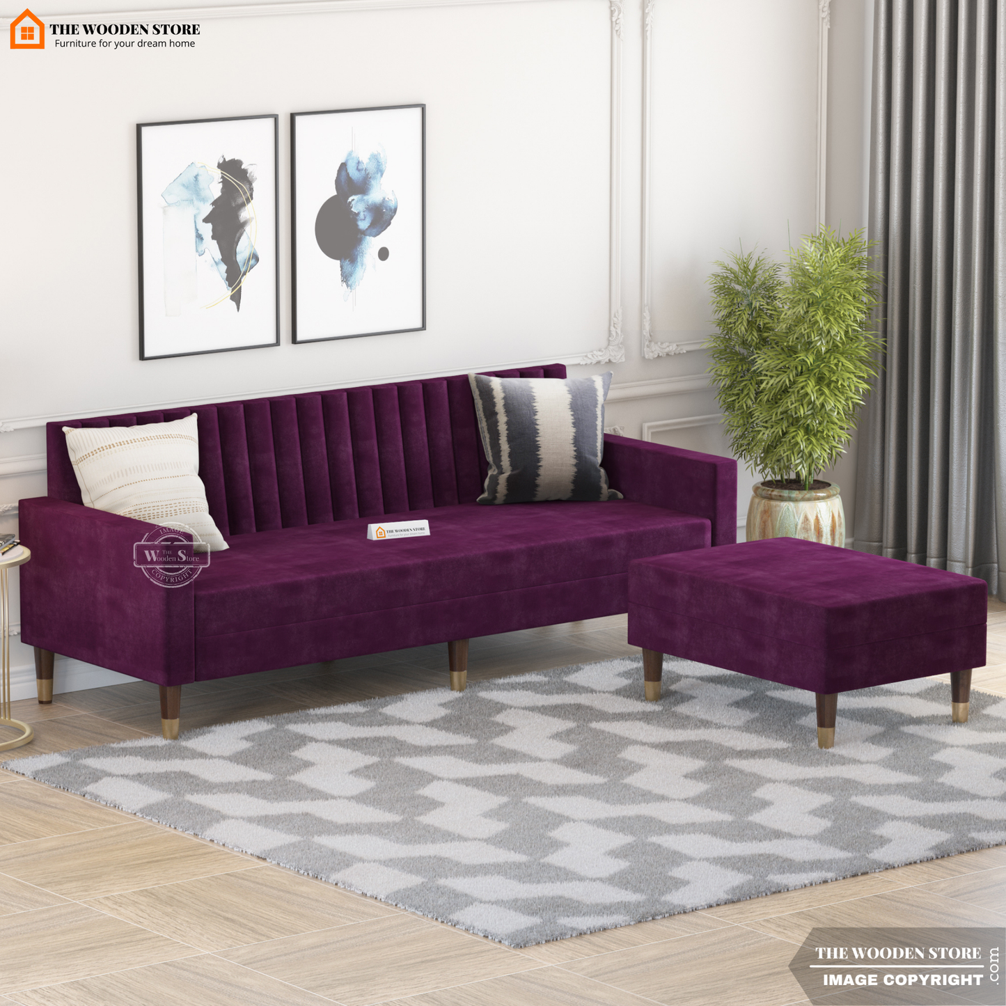 Orner L-Shape Corner Fabric Sofa (Wine Berry)