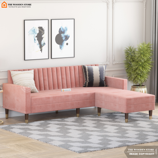 Orner L-Shape Corner Fabric Sofa (Blush Pink)