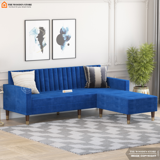 Orner L-Shape Corner Fabric Sofa (Marine Blue)