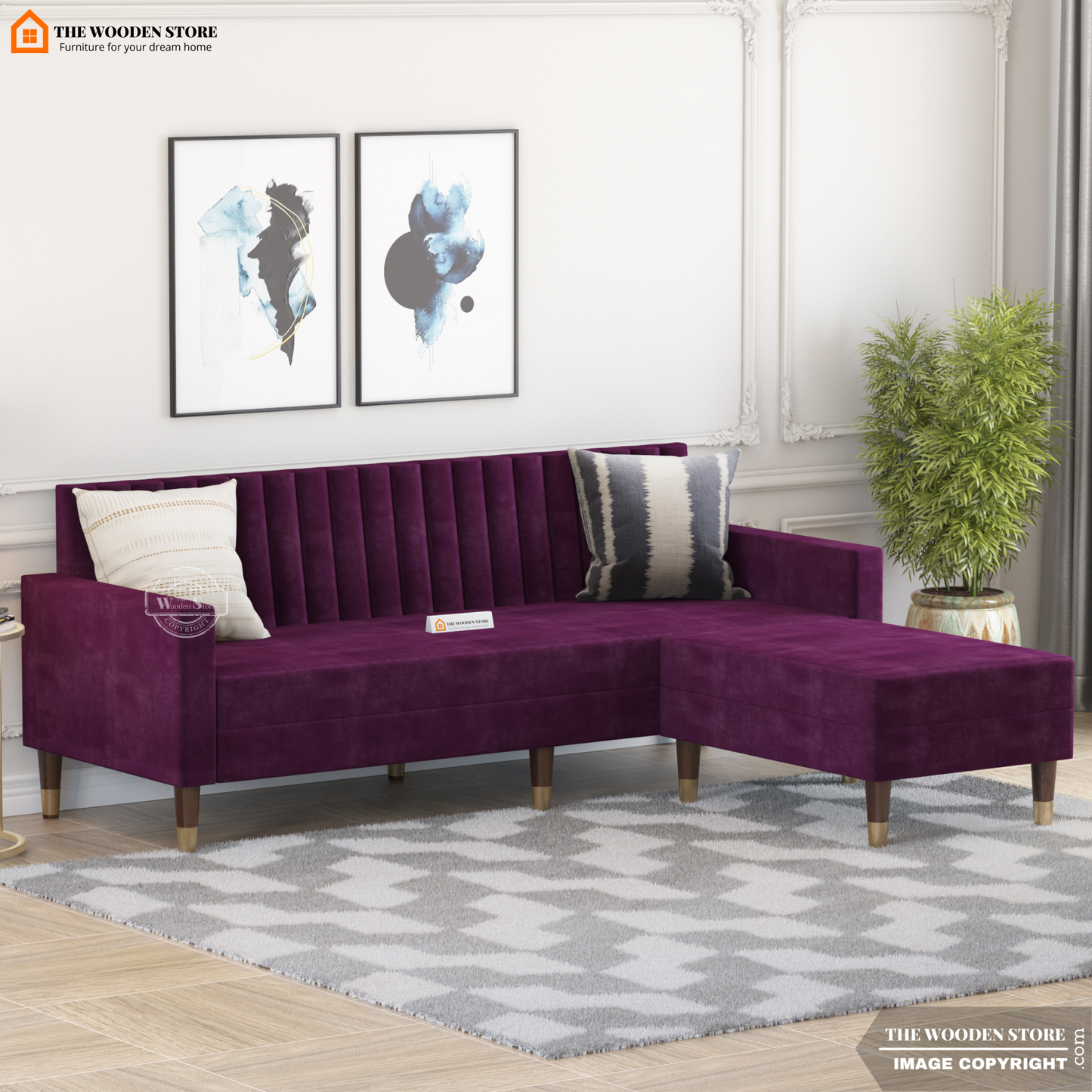Orner L-Shape Corner Fabric Sofa (Wine Berry)