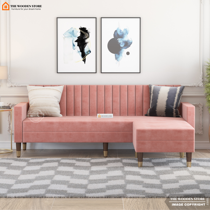 Orner L-Shape Corner Fabric Sofa (Blush Pink)