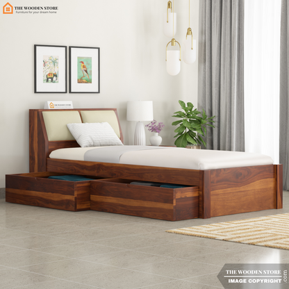 Walker Single Bed With Drawer Storage (Honey Finish)