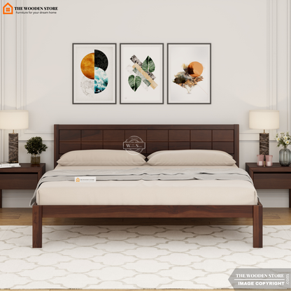 Bricks Bed without Storage (Queen Size, Walnut Finish)