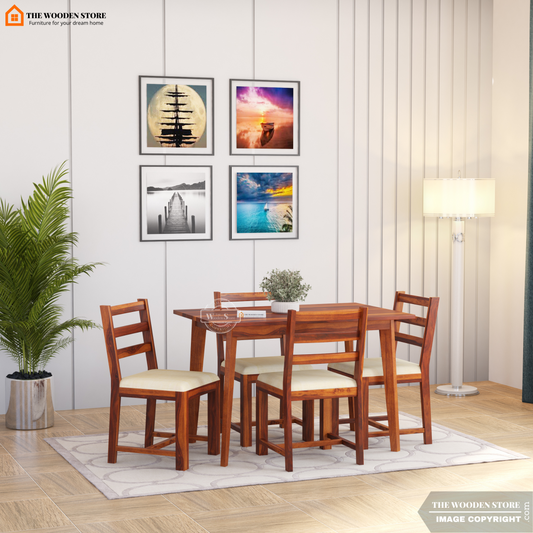 Sharon 4 Seater Dining Table Set (Honey Finish)